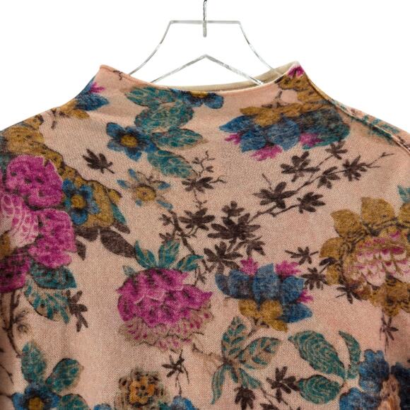 Anthropologie Pilcro Alani 100% Cashmere Sweater Small Pink Combo Floral Crop - Picture 5 of 12